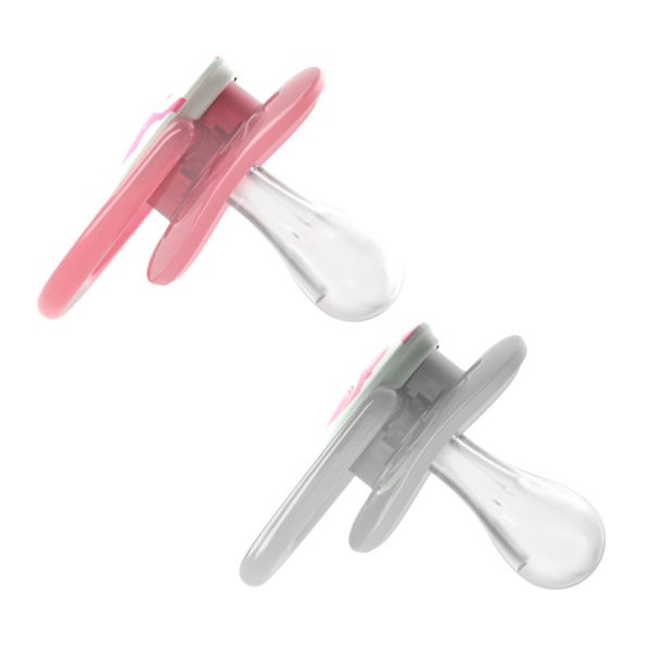 Product image of two glow-in-the-dark pink pacifiers