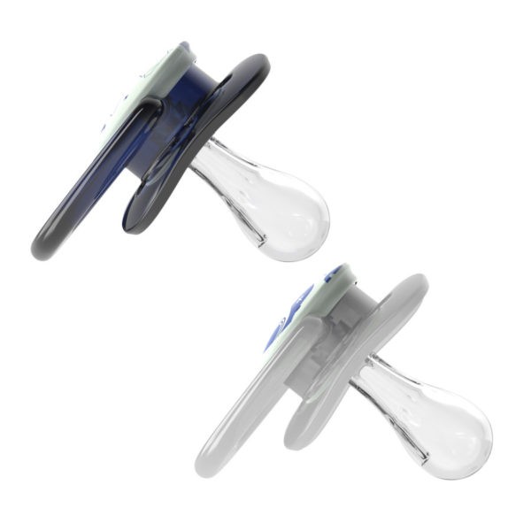 Product image of two glow-in-the-dark blue pacifiers