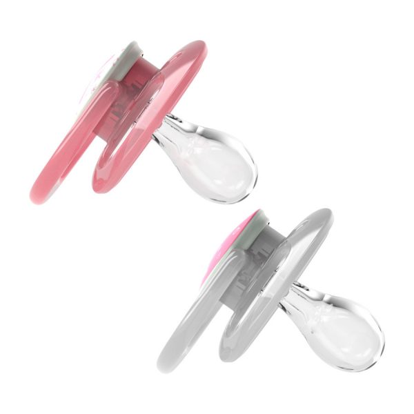 Product image of two glow-in-the-dark pink pacifiers