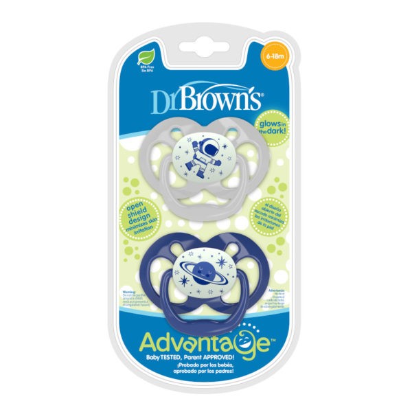 Product image of two glow-in-the-dark blue pacifiers