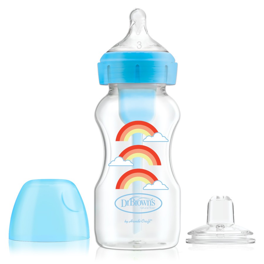 WB91605_Product_Options+_Wide-Neck_Bottle_to_Sippy_Starter_Kit_Blue_Rainbows Dr. Brown's Options+ Wide-Neck Bottle to Sippy, Blue Rainbows